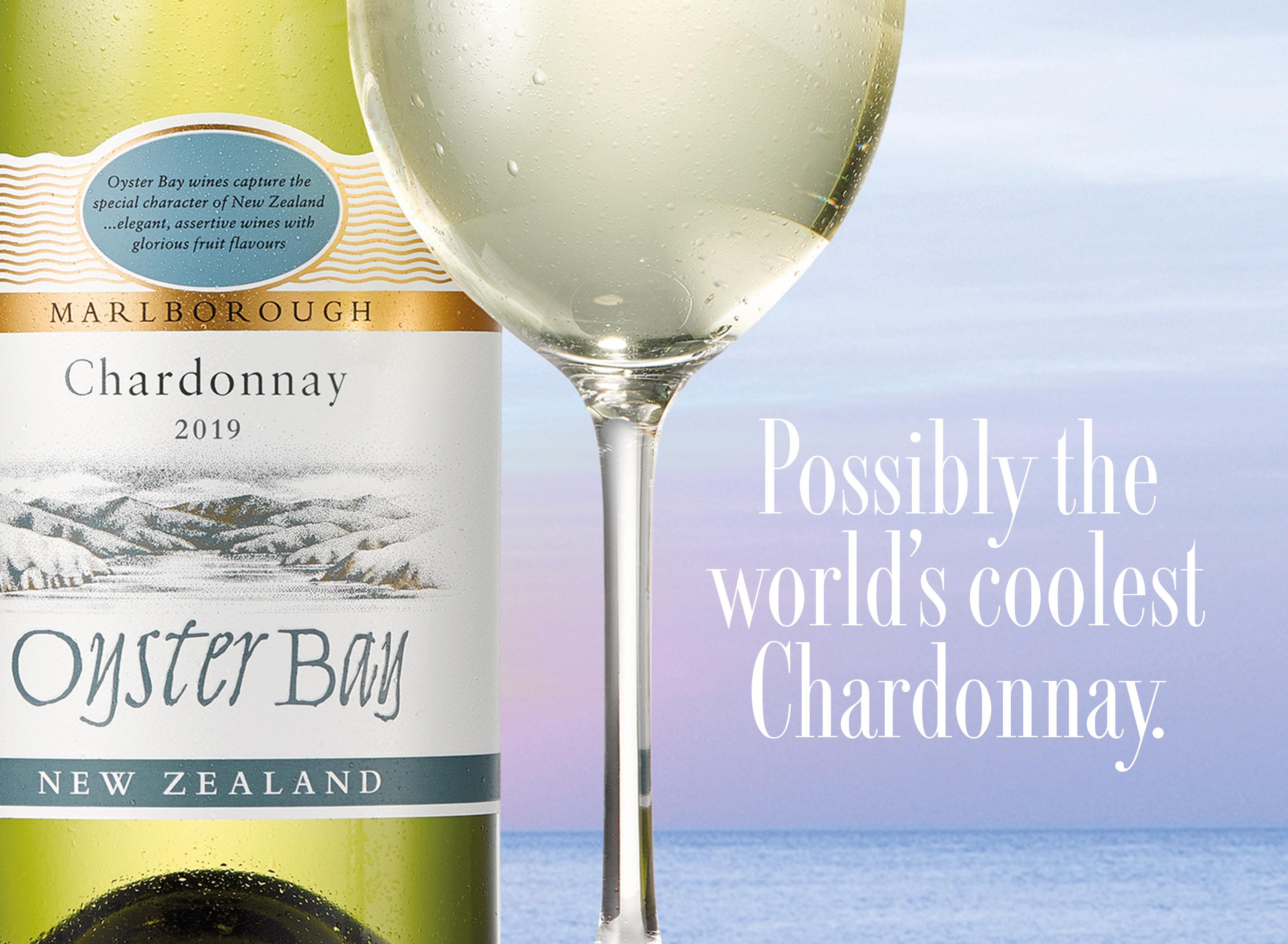 2019 oyster bay marlborough chardonnay bottle glass tagline