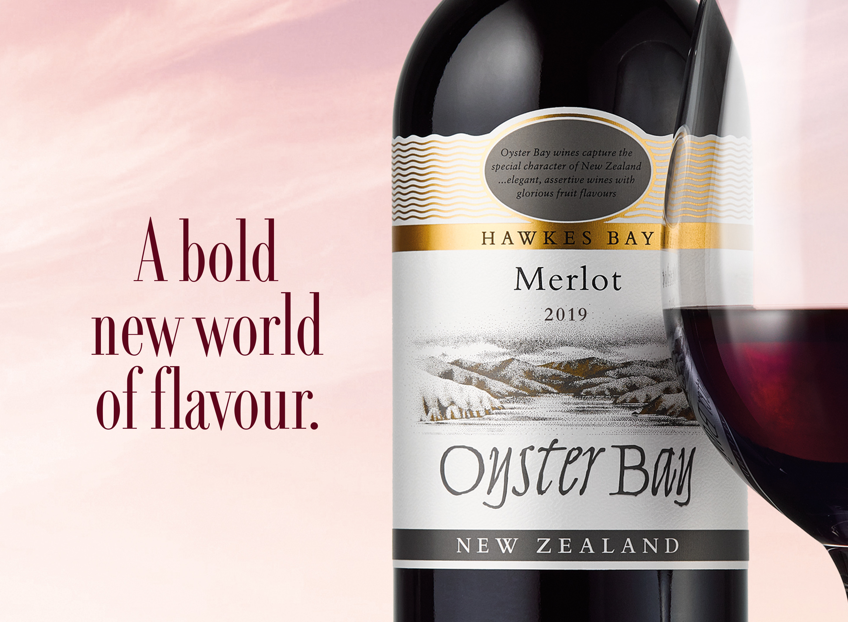 2019 oyster bay hawkes bay merlot bottle glass tagline
